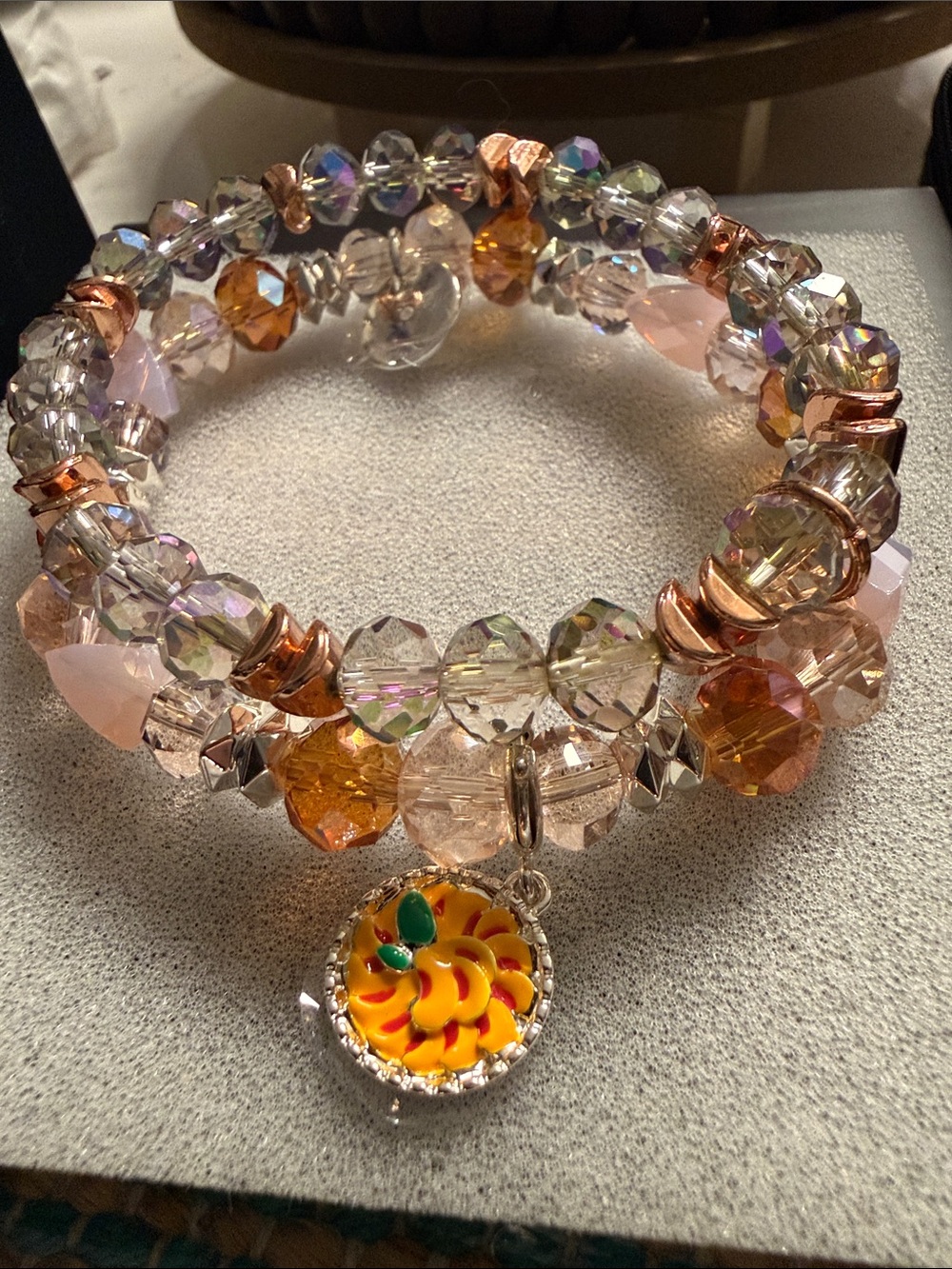 Multi-Strand Crystal Wrap Bracelet with Yellow 🍑 Charm